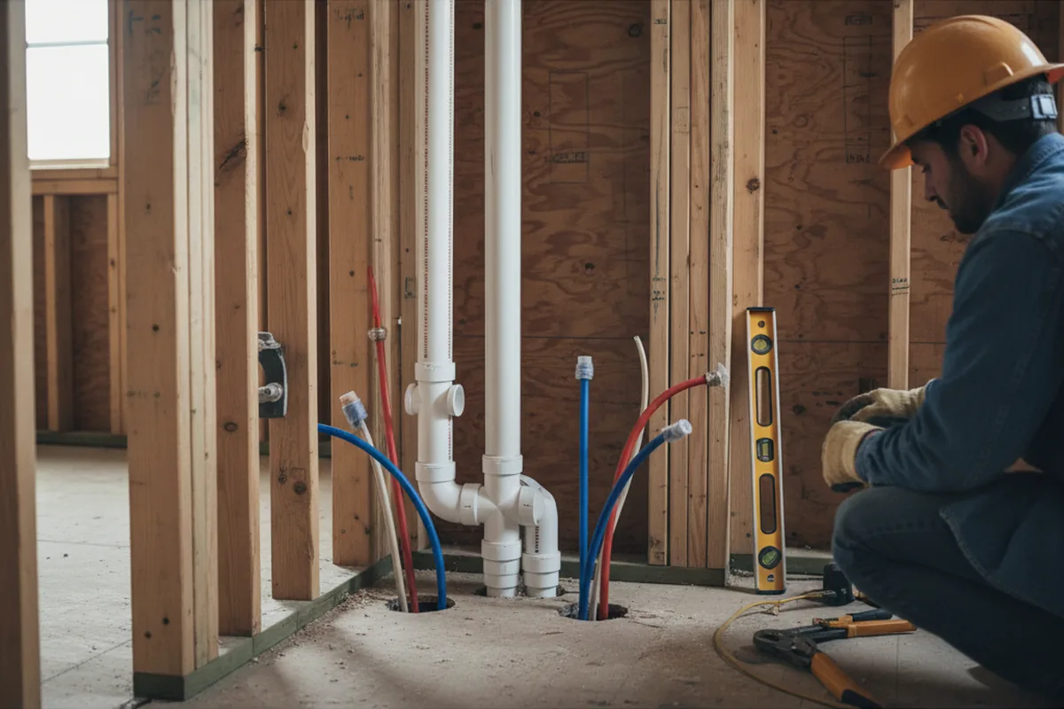 Drain and supply rough-in during Leak Detection in Etna